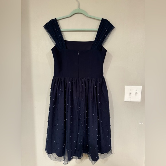GAL MEETS GLAM Pleats Beaded Navy Blue Dress - Size 8 - Picture 4 of 7